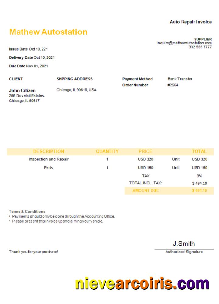 USA Mathew Autostation invoice